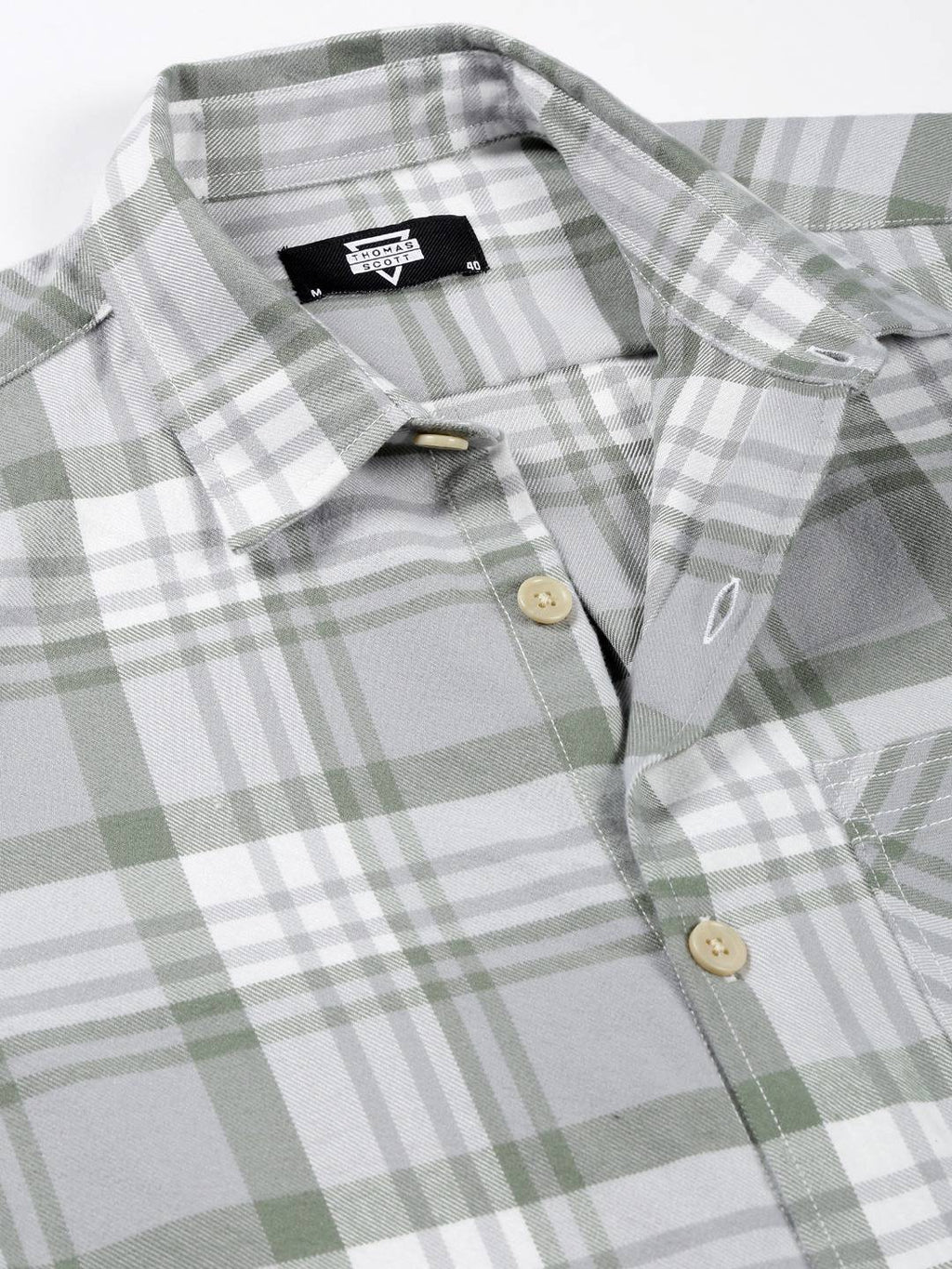 Thomas Scott Men Classic Spread Collar Long Sleeves Checked Casual Shirt