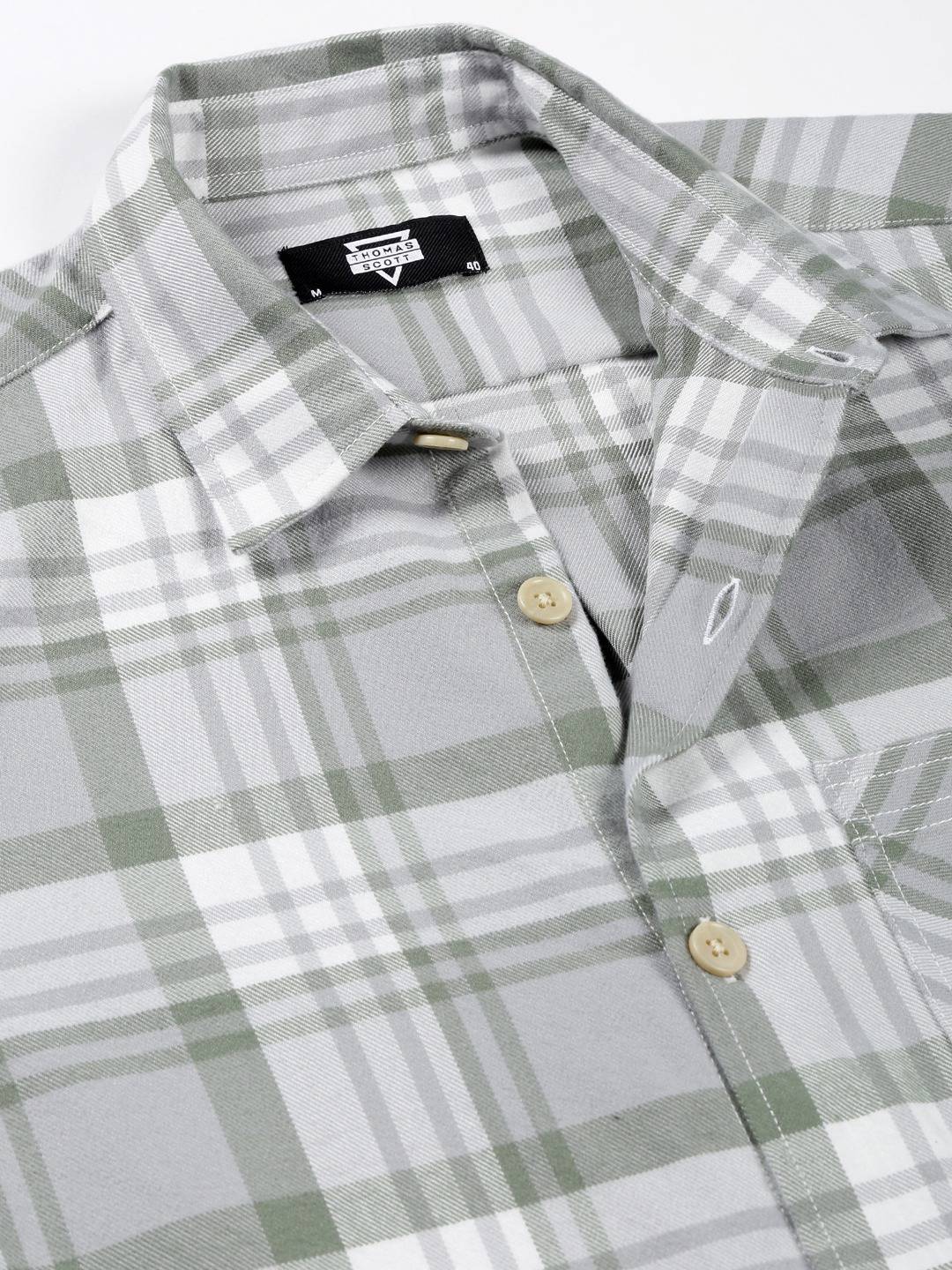 Thomas Scott Men Classic Spread Collar Long Sleeves Checked Casual Shirt