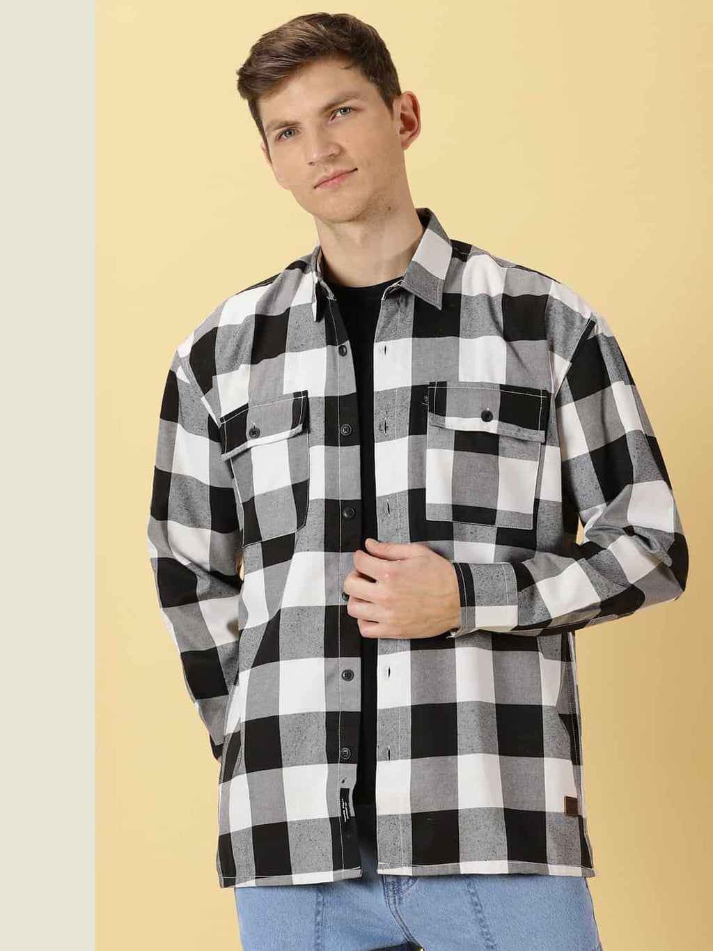 Thomas Scott Men Classic spread collar Long Sleeves Checked Casual Shirt