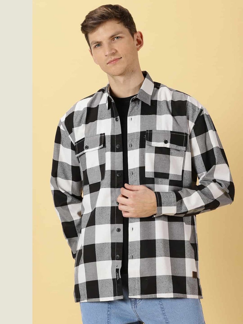 Thomas Scott Men Classic spread collar Long Sleeves Checked Casual Shirt