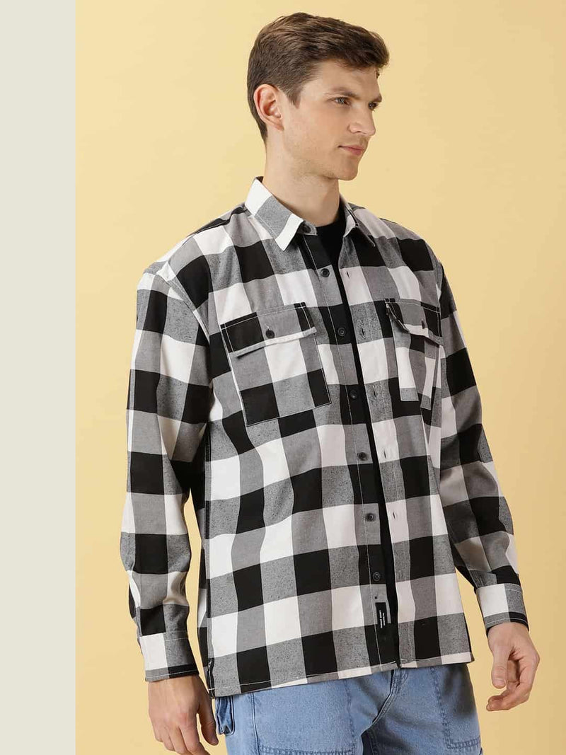 Thomas Scott Men Classic spread collar Long Sleeves Checked Casual Shirt