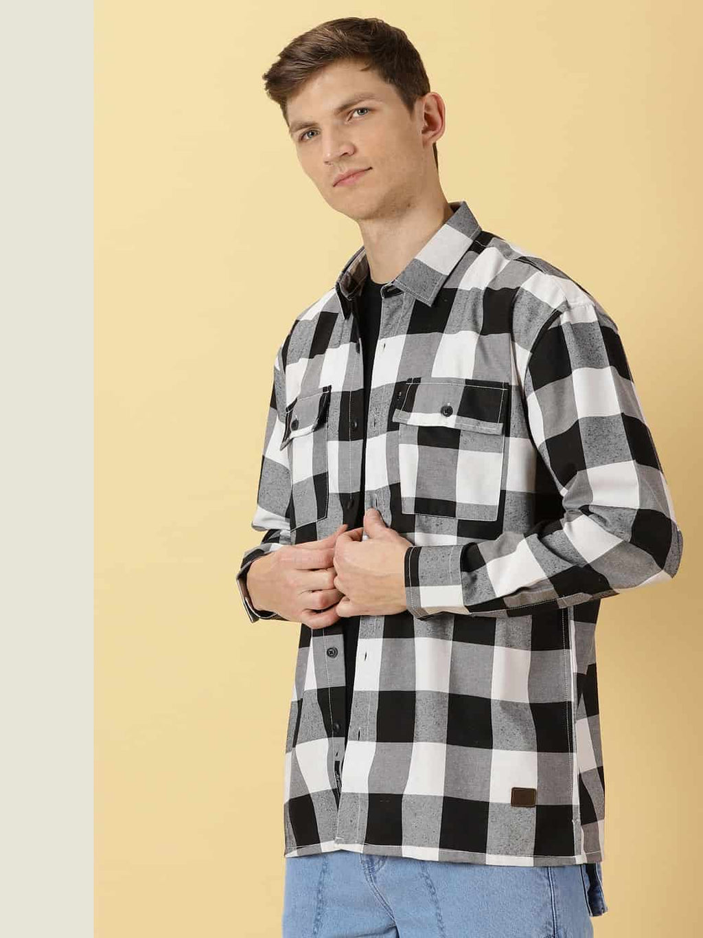 Thomas Scott Men Classic spread collar Long Sleeves Checked Casual Shirt