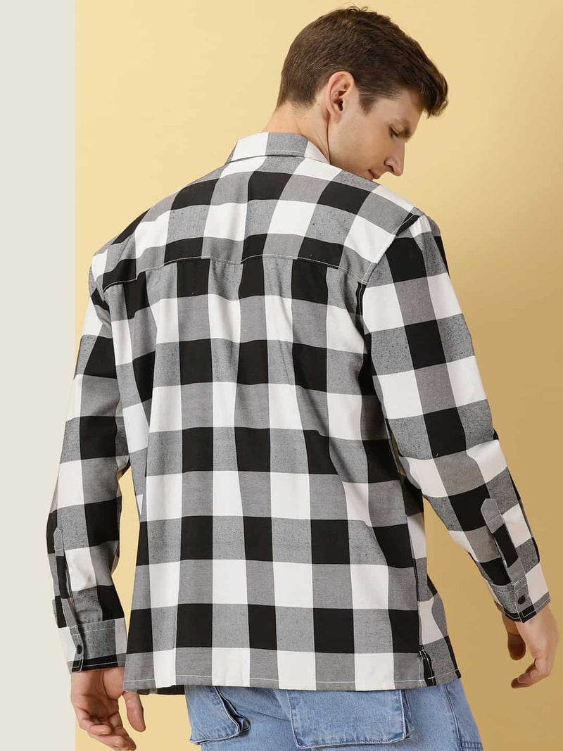 Thomas Scott Men Classic spread collar Long Sleeves Checked Casual Shirt