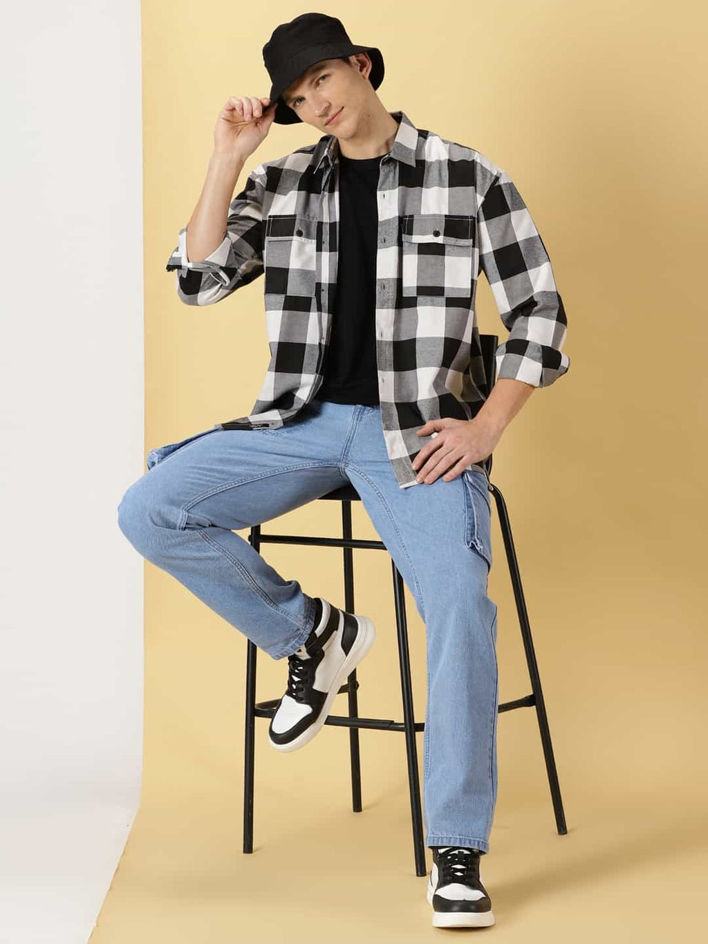 Thomas Scott Men Classic spread collar Long Sleeves Checked Casual Shirt