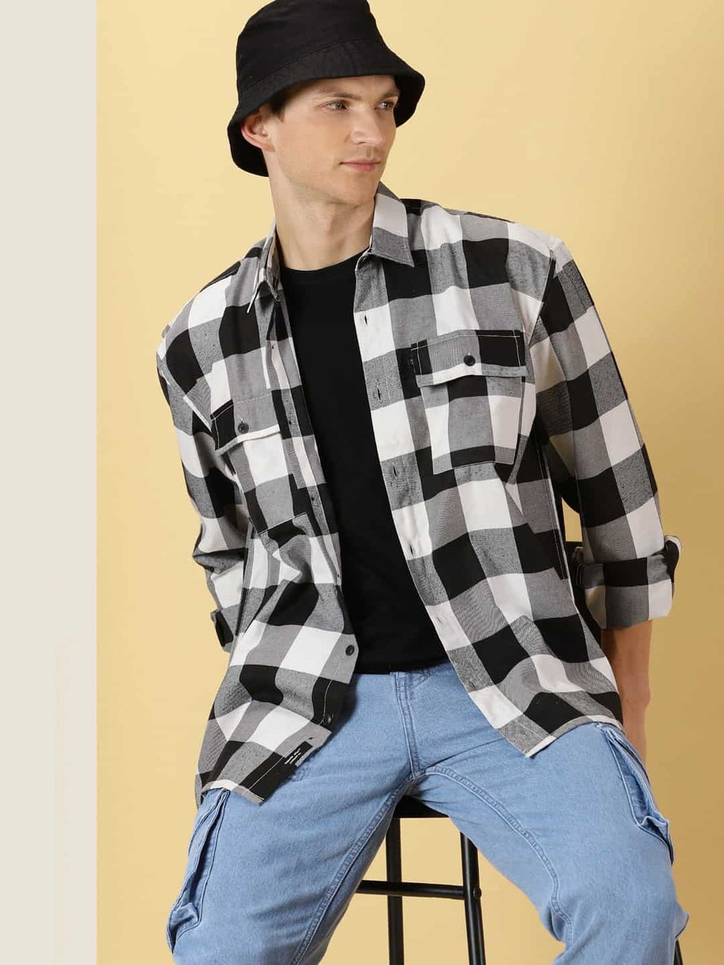 Thomas Scott Men Classic spread collar Long Sleeves Checked Casual Shirt