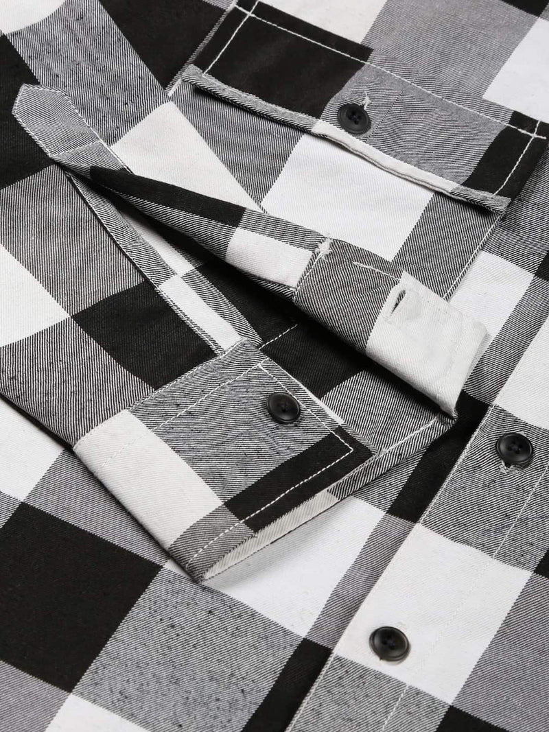 Thomas Scott Men Classic spread collar Long Sleeves Checked Casual Shirt