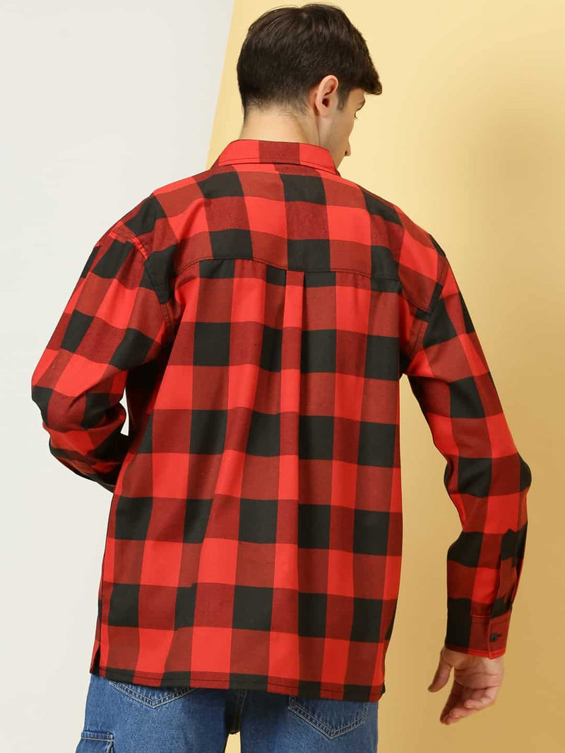 Thomas Scott Men Smart Checked Spread Collar Long Sleeves Oversized Casual Shacket