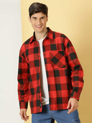 Thomas Scott Men Smart Checked Spread Collar Long Sleeves Oversized Casual Shacket