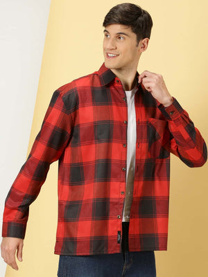Thomas Scott Men Smart Checked Spread Collar Long Sleeves Oversized Casual Shacket