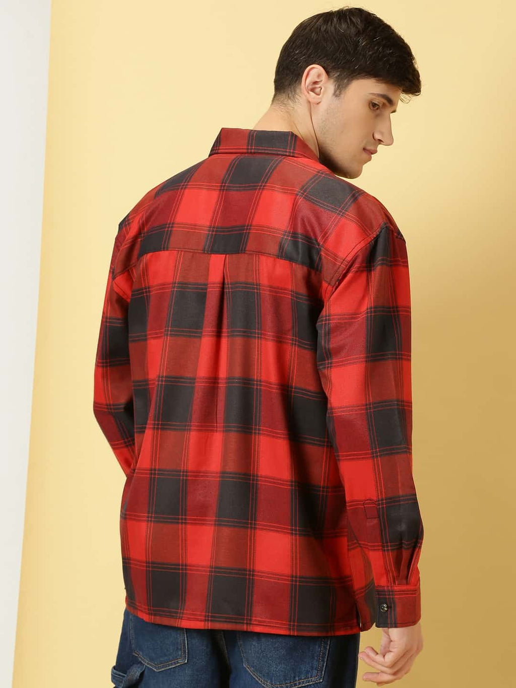 Thomas Scott Men Smart Checked Spread Collar Long Sleeves Oversized Casual Shacket
