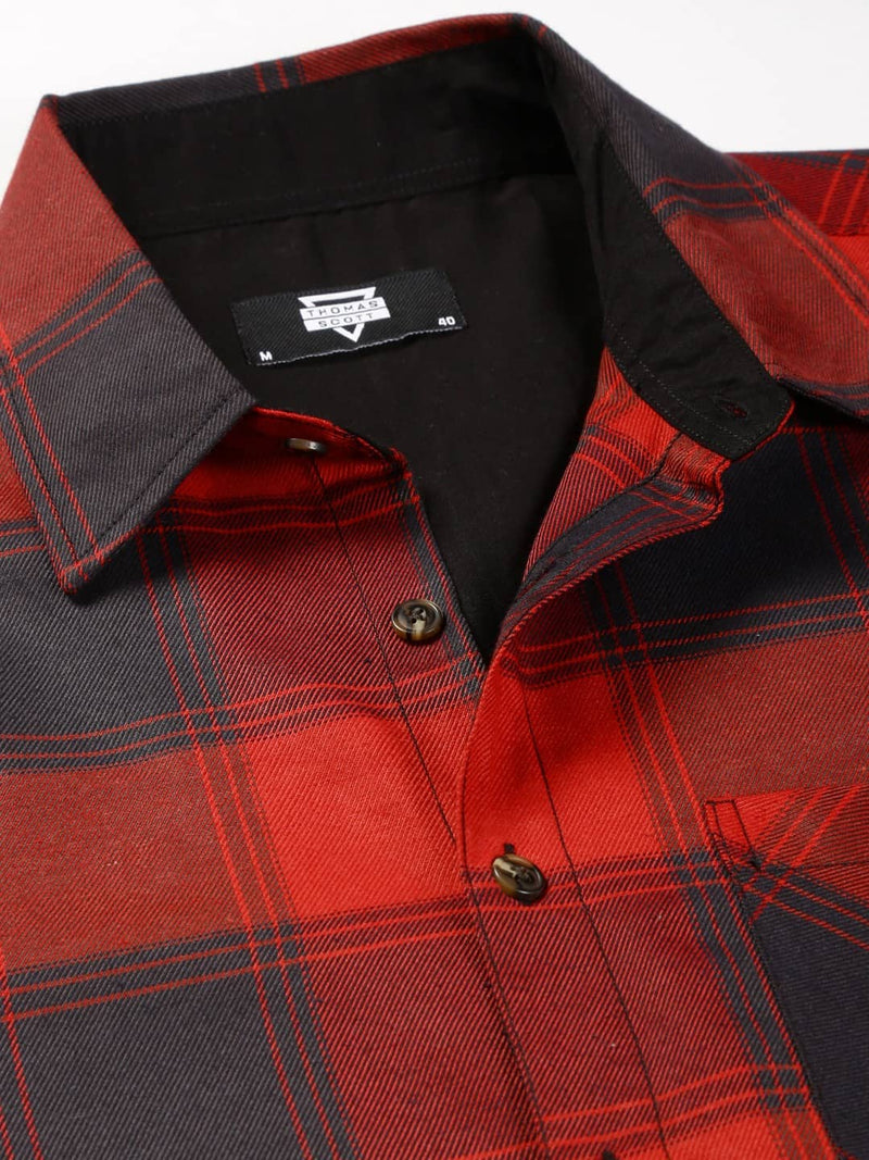 Thomas Scott Men Smart Checked Spread Collar Long Sleeves Oversized Casual Shacket