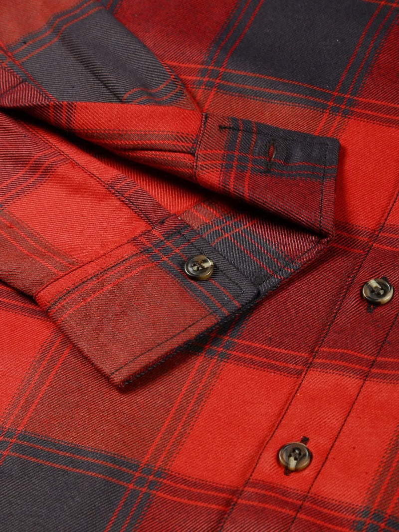 Thomas Scott Men Smart Checked Spread Collar Long Sleeves Oversized Casual Shacket