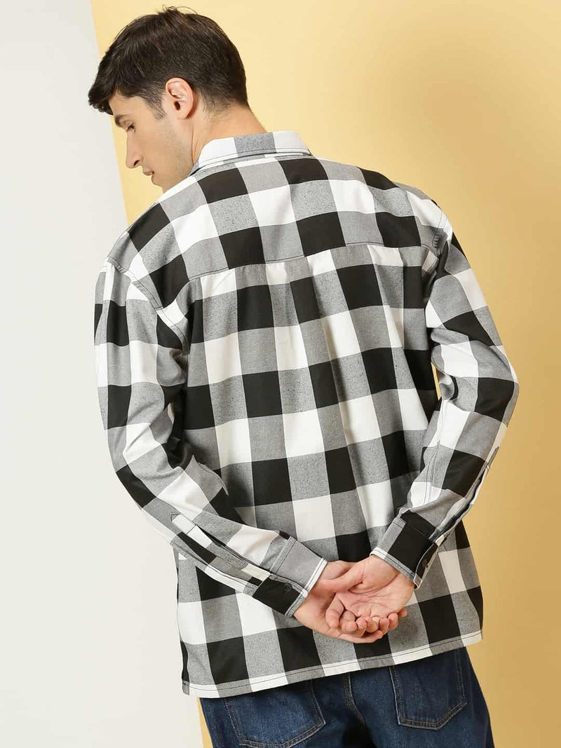 Thomas Scott Men Smart Buffalo Checked Cotton Oversized Casual Shacket