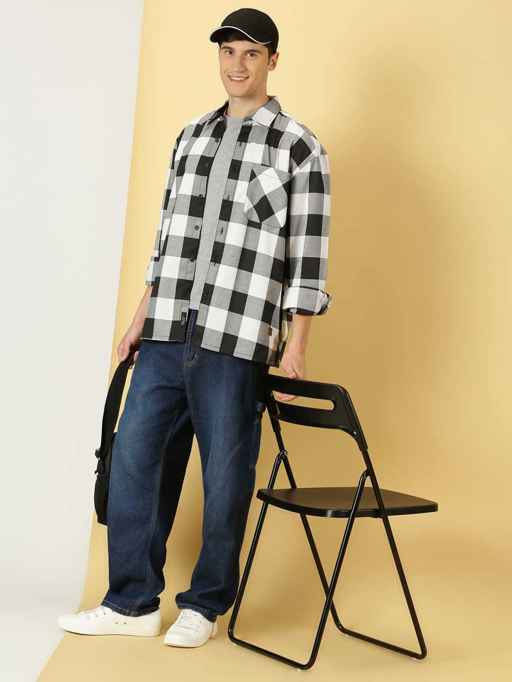 Thomas Scott Men Smart Buffalo Checked Cotton Oversized Casual Shacket
