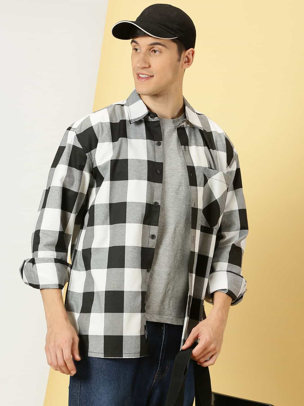 Thomas Scott Men Smart Buffalo Checked Cotton Oversized Casual Shacket