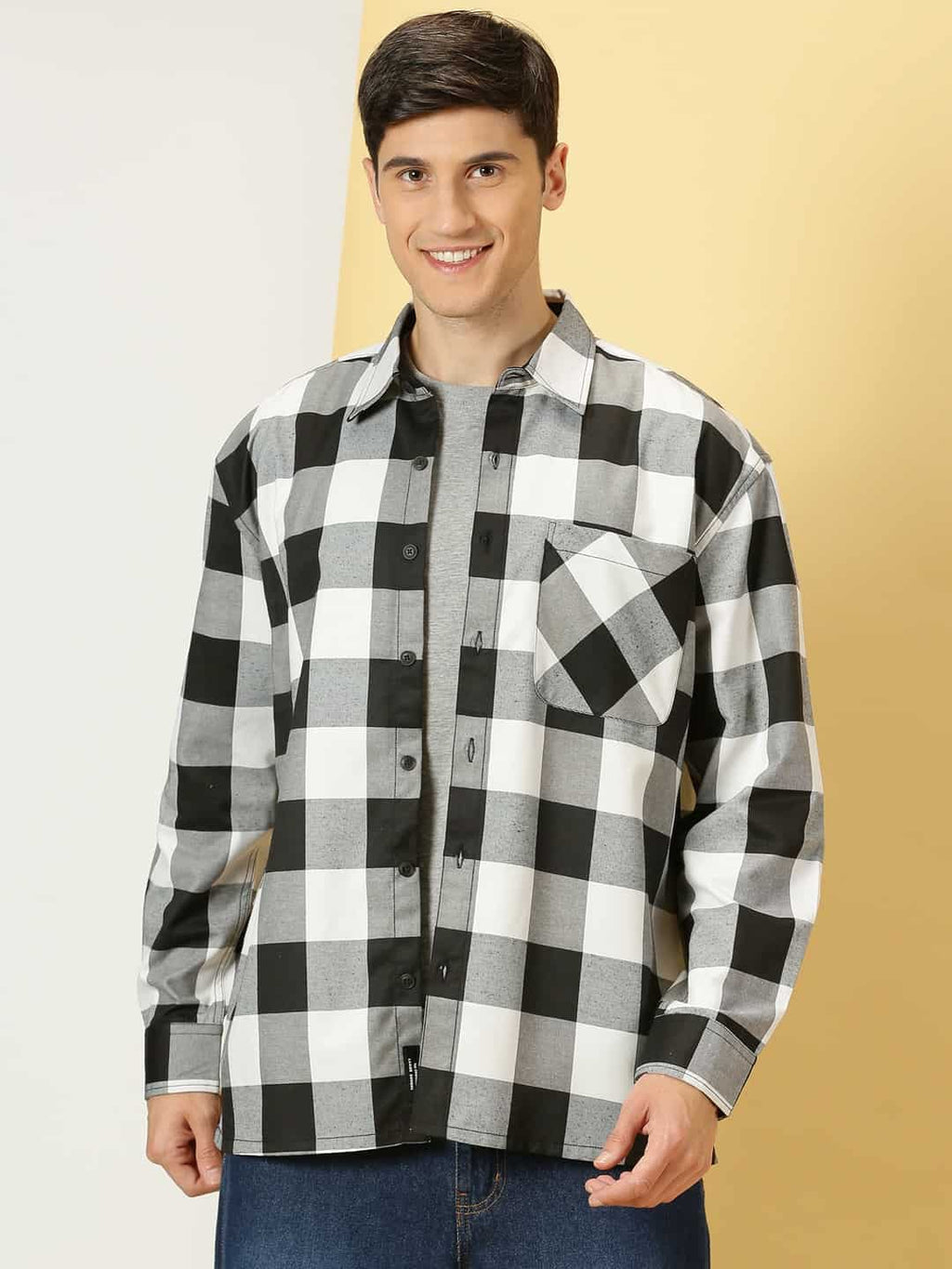 Thomas Scott Men Smart Buffalo Checked Cotton Oversized Casual Shacket