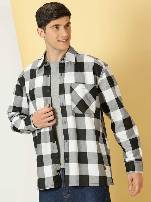 Thomas Scott Men Smart Buffalo Checked Cotton Oversized Casual Shacket