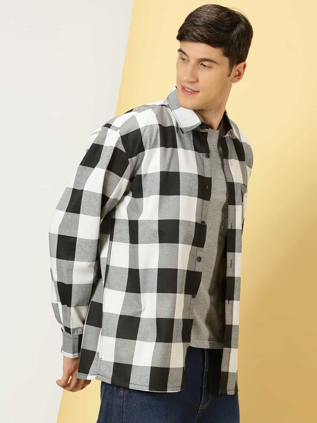 Thomas Scott Men Smart Buffalo Checked Cotton Oversized Casual Shacket