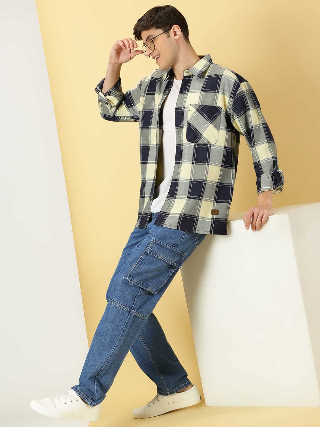 Thomas Scott Men Smart Checked Opaque Oversized Casual Shirt