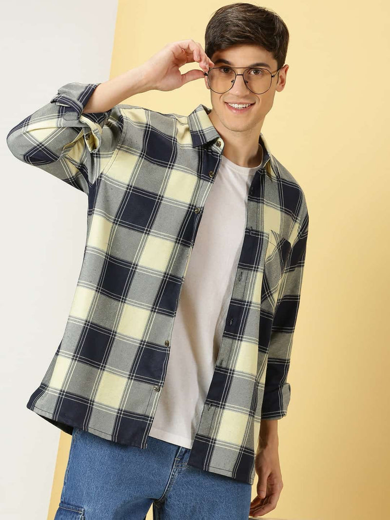 Thomas Scott Men Smart Checked Opaque Oversized Casual Shirt