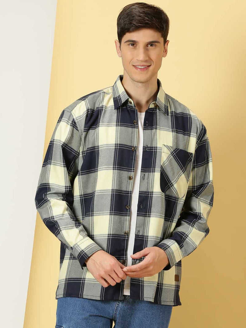 Thomas Scott Men Smart Checked Opaque Oversized Casual Shirt