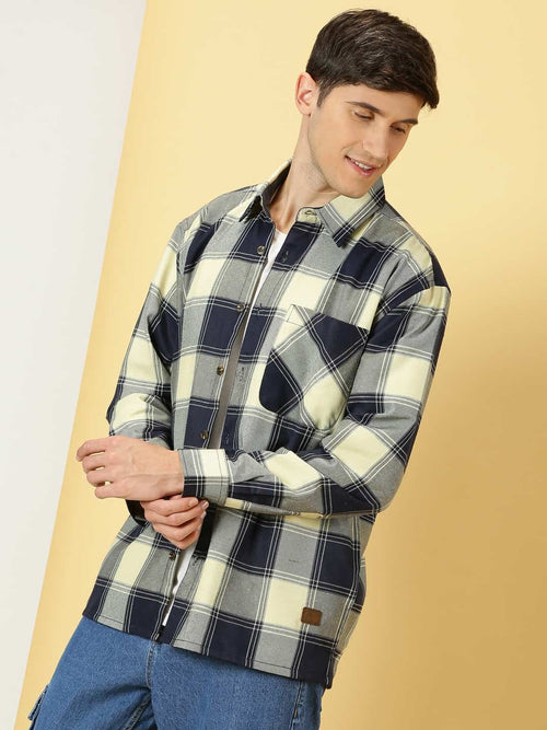 Thomas Scott Men Smart Checked Opaque Oversized Casual Shirt