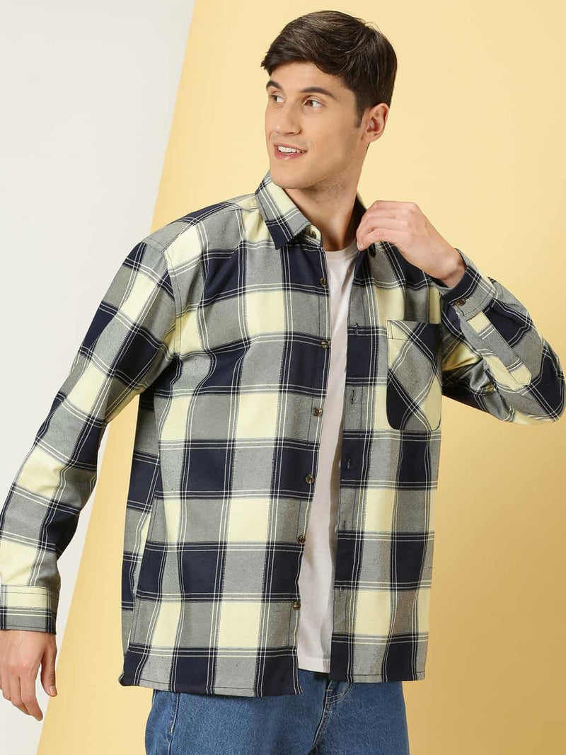 Thomas Scott Men Smart Checked Opaque Oversized Casual Shirt