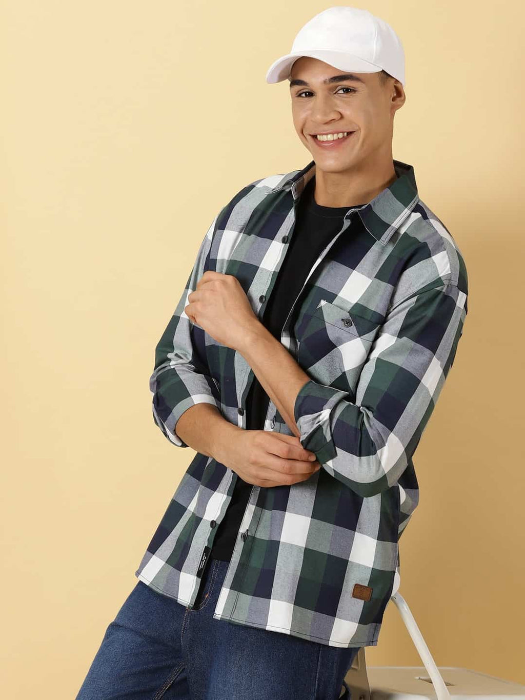 Thomas Scott Men Classic Tartan Checks Opaque Checked Cotton Casual Shirt