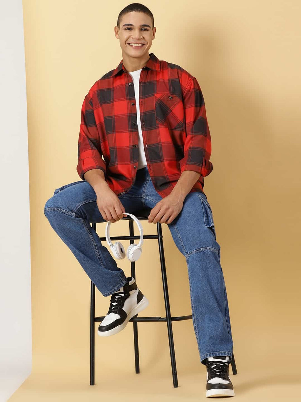Thomas Scott Men Classic Opaque Checked Cotton Casual Shirt