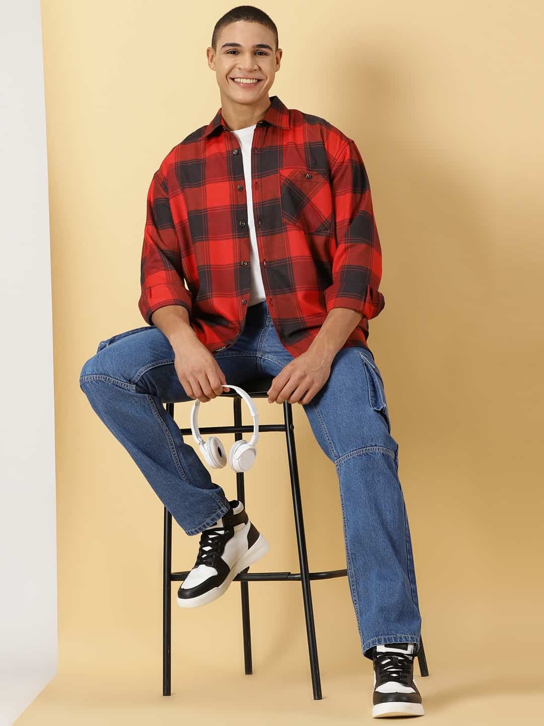 Thomas Scott Men Classic Opaque Checked Cotton Casual Shirt