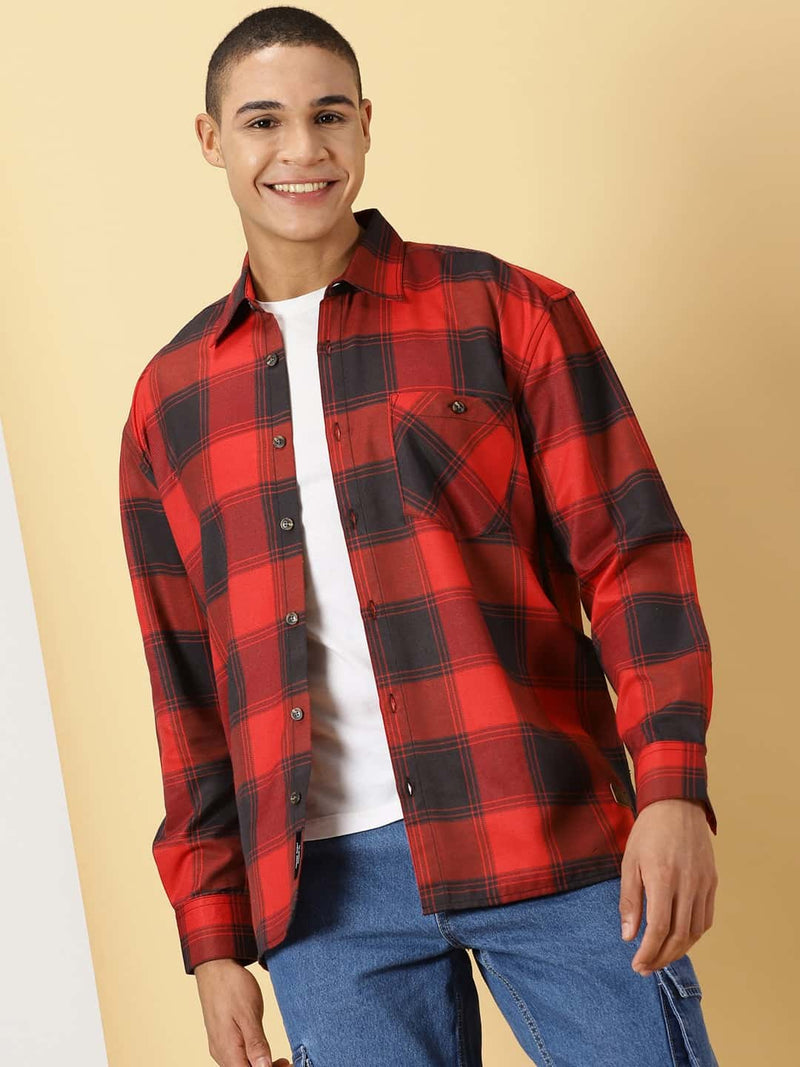 Thomas Scott Men Classic Opaque Checked Cotton Casual Shirt