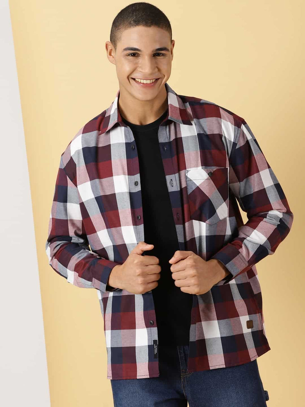 Thomas Scott Men Classic Tartan Checks Opaque Checked Cotton Casual Shirt