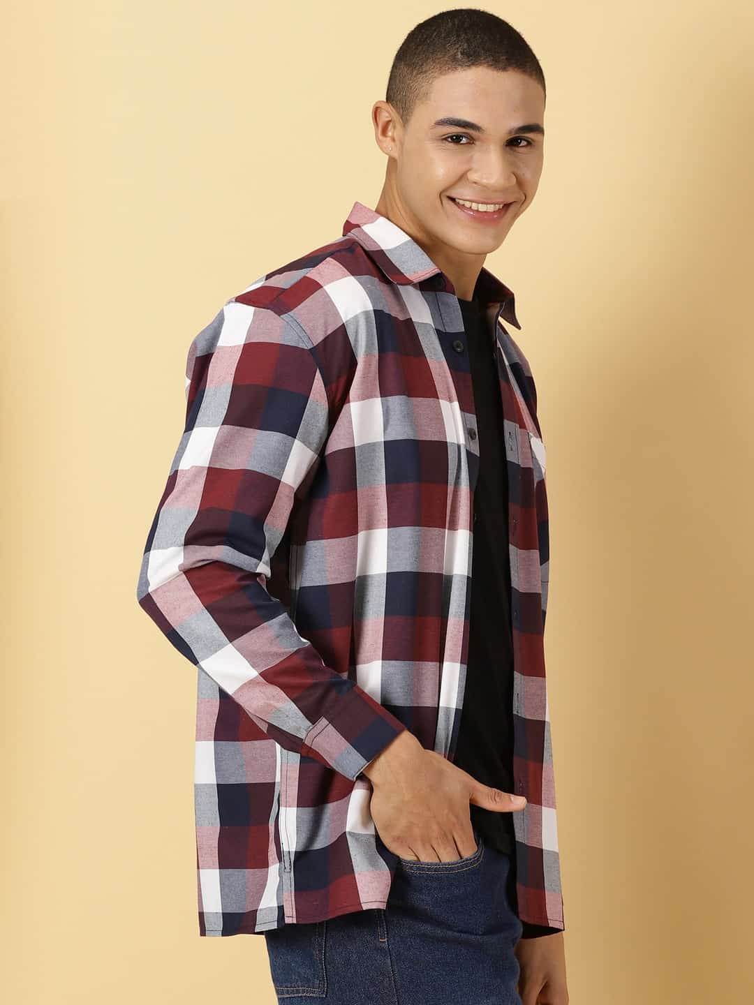 Thomas Scott Men Classic Tartan Checks Opaque Checked Cotton Casual Shirt