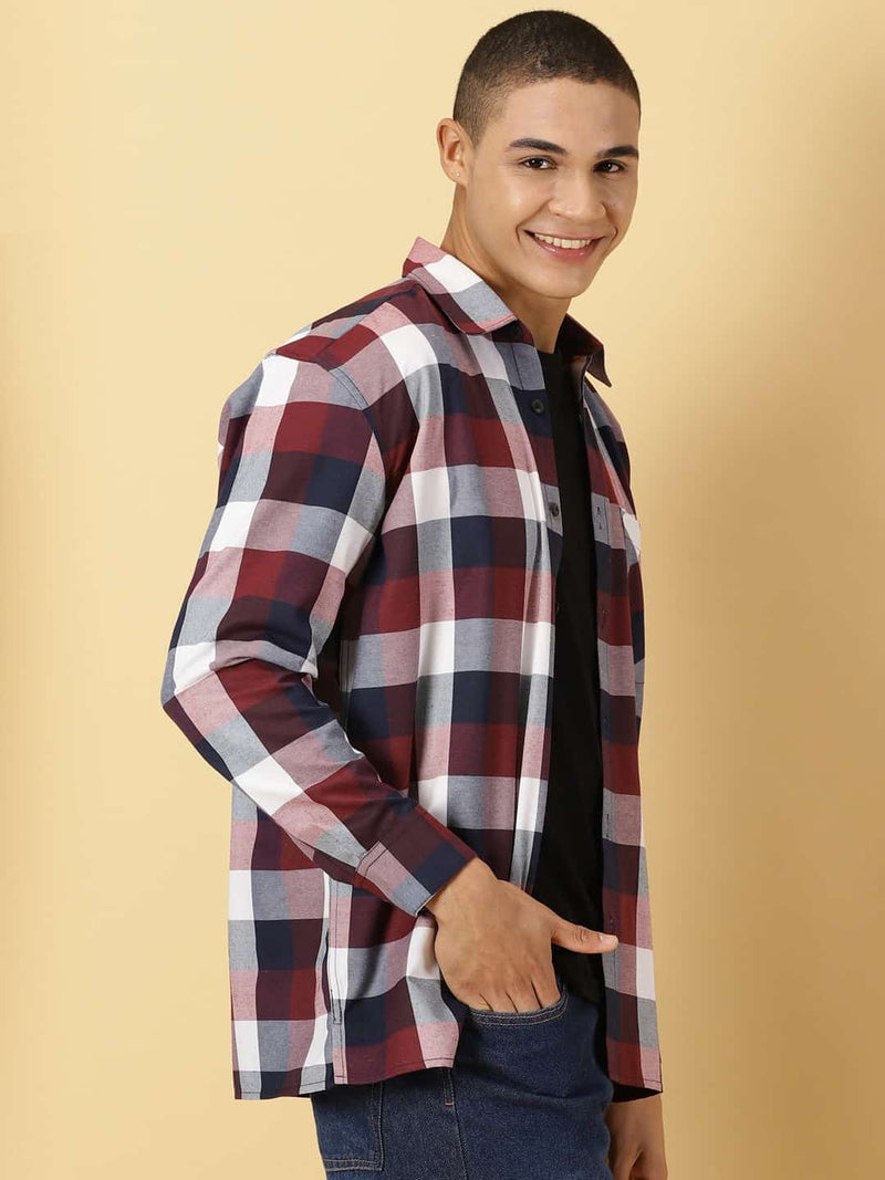 Thomas Scott Men Classic Tartan Checks Opaque Checked Cotton Casual Shirt