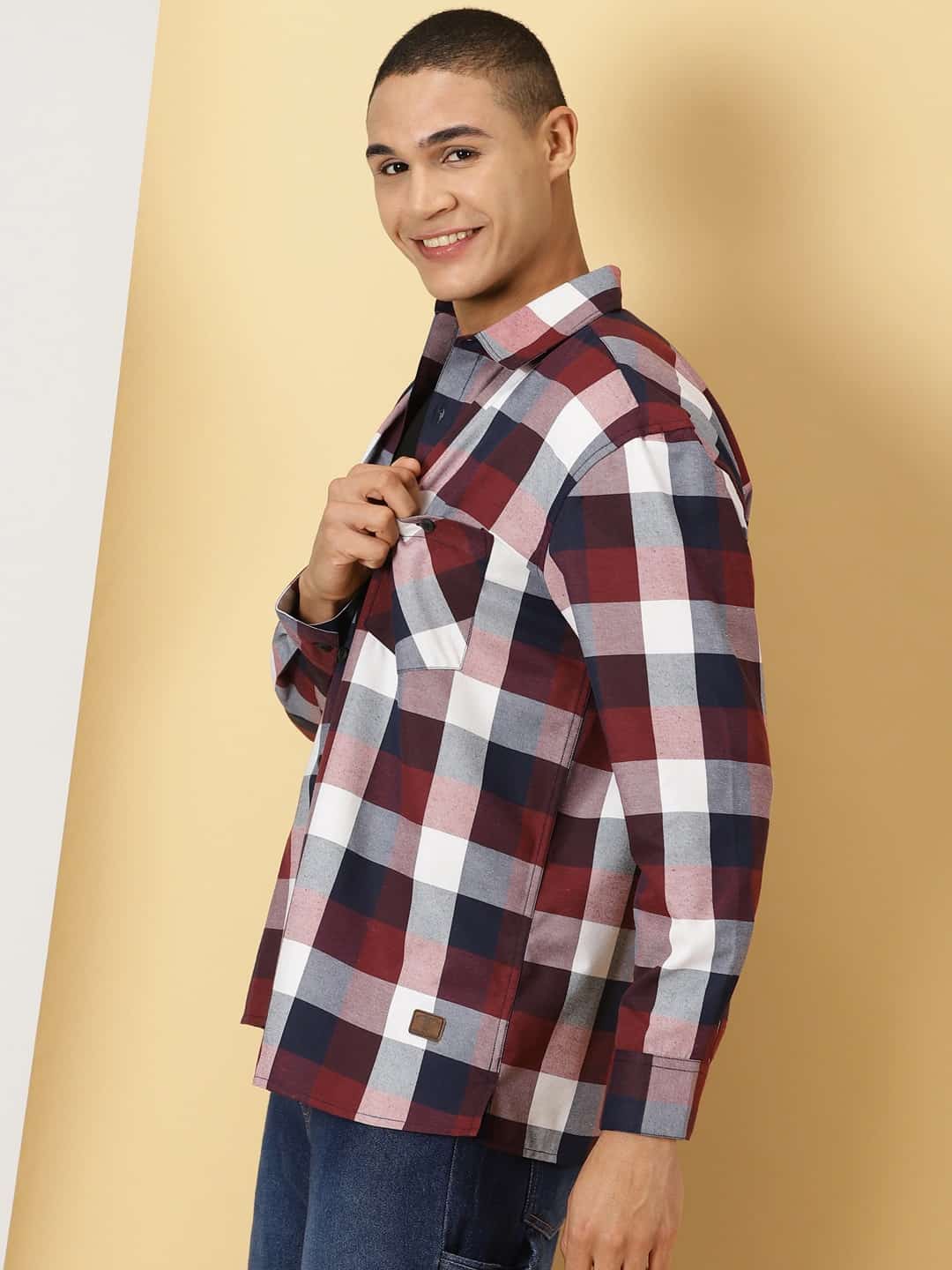 Thomas Scott Men Classic Tartan Checks Opaque Checked Cotton Casual Shirt
