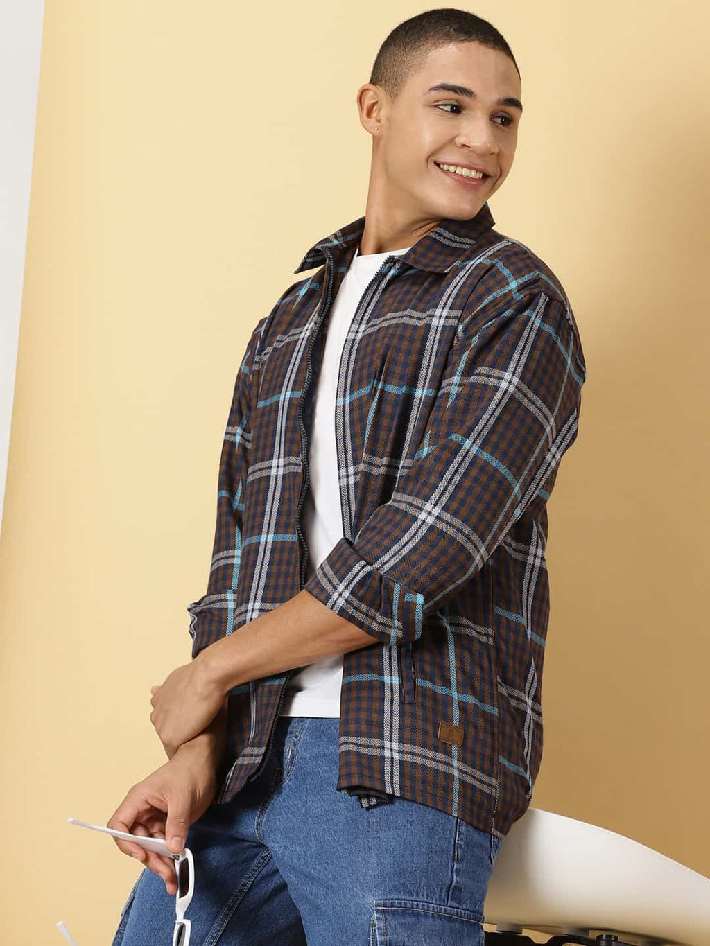 Thomas Scott Men Classic Tartan Checks Opaque Checked Cotton Casual Shirt
