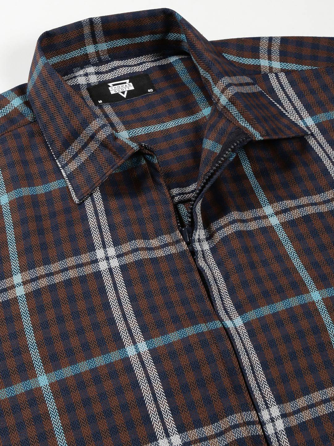 Thomas Scott Men Classic Tartan Checks Opaque Checked Cotton Casual Shirt