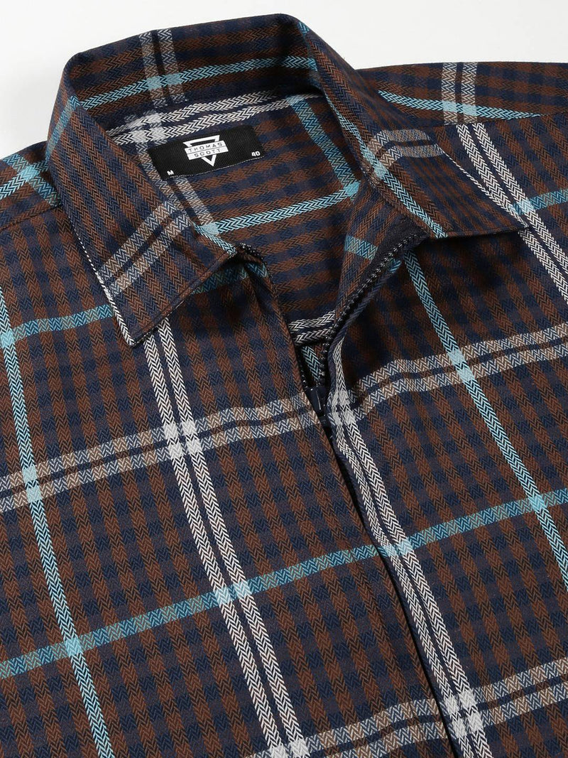 Thomas Scott Men Classic Tartan Checks Opaque Checked Cotton Casual Shirt