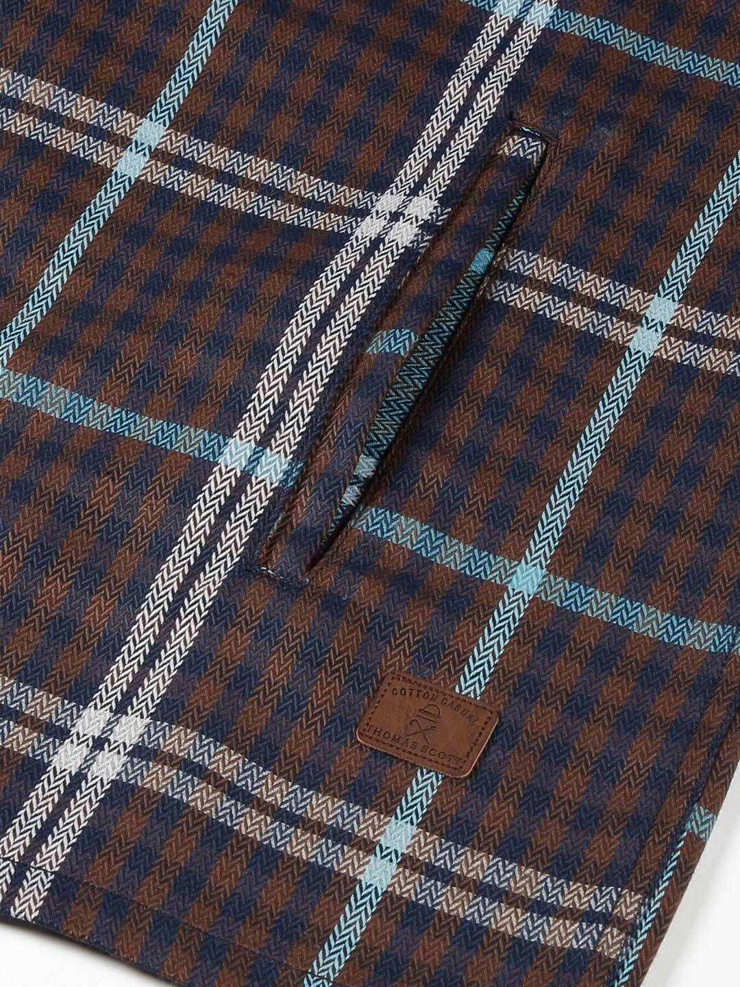 Thomas Scott Men Classic Tartan Checks Opaque Checked Cotton Casual Shirt