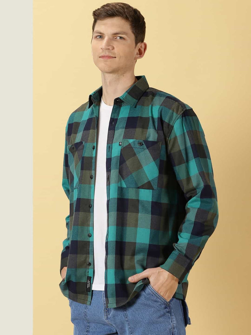 Thomas Scott Men Smart Checked Opaque Oversized Casual Shirt