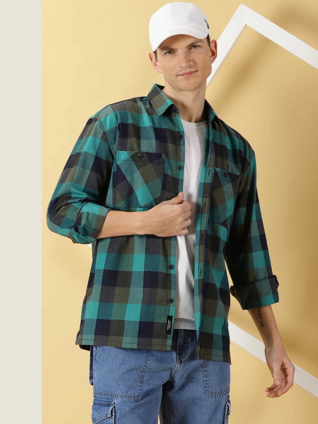 Thomas Scott Men Smart Checked Opaque Oversized Casual Shirt