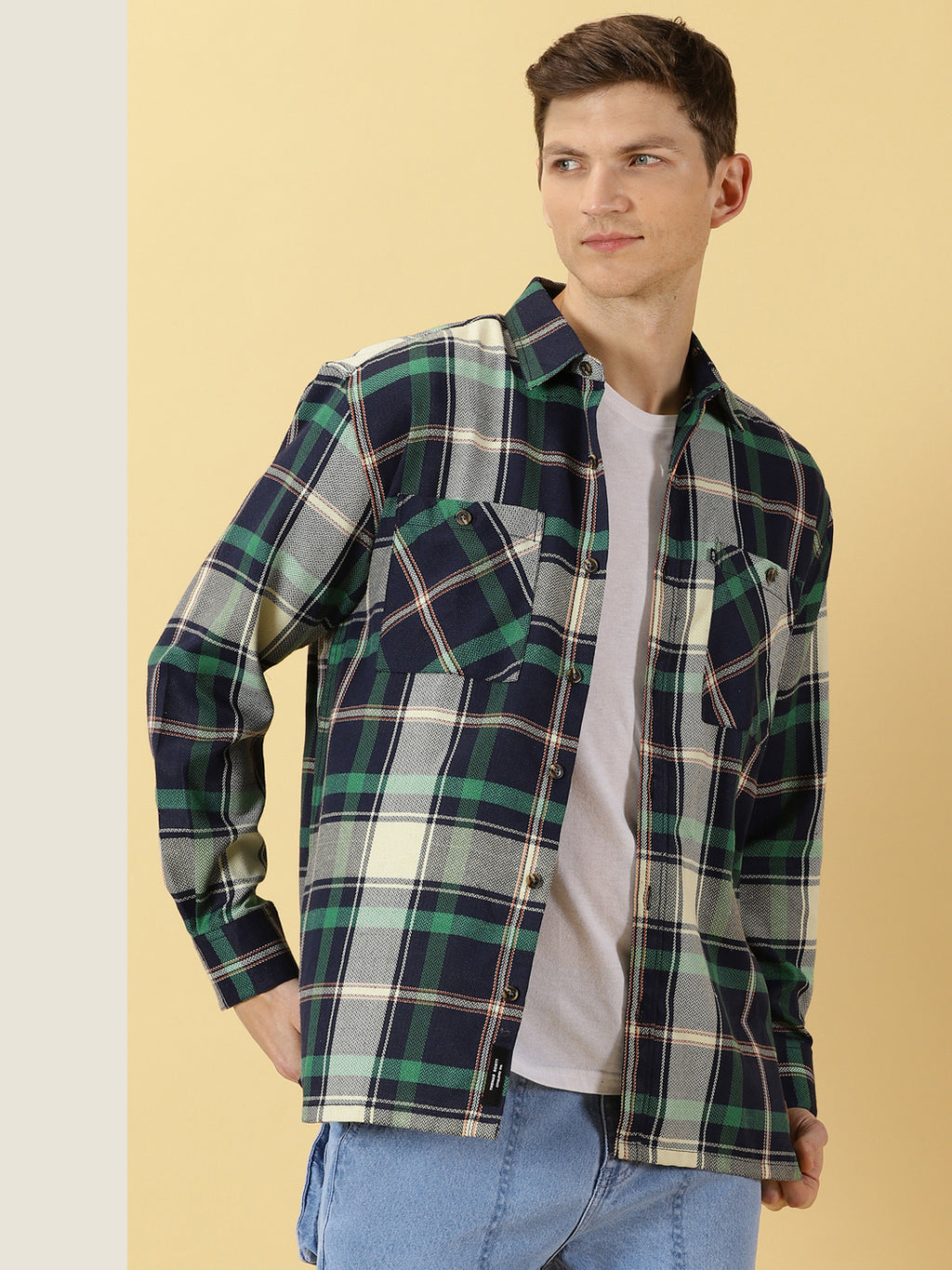 Thomas Scott Men Classic Buffalo Checked Twill Cotton Shirt