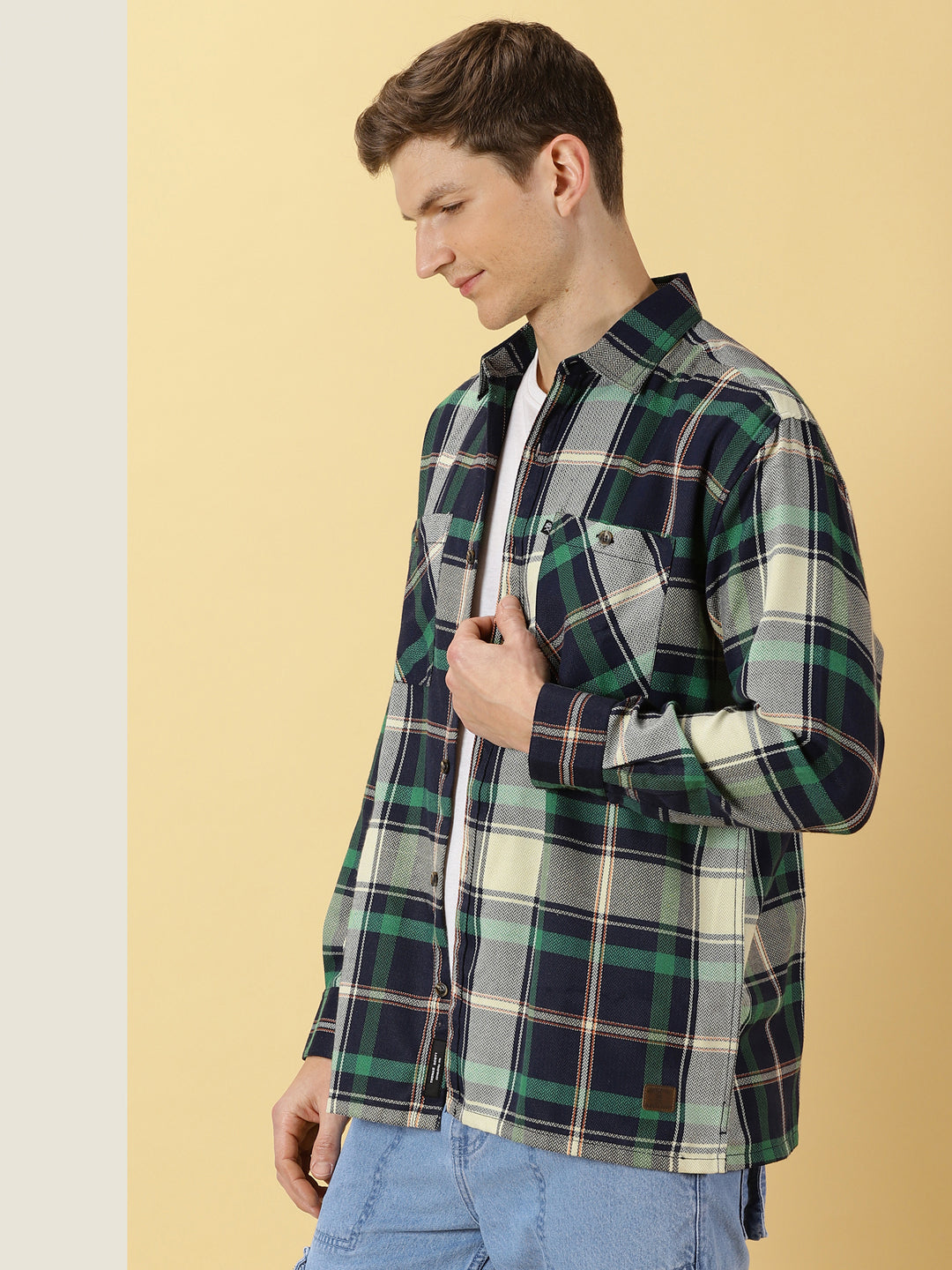 Thomas Scott Men Classic Buffalo Checked Twill Cotton Shirt
