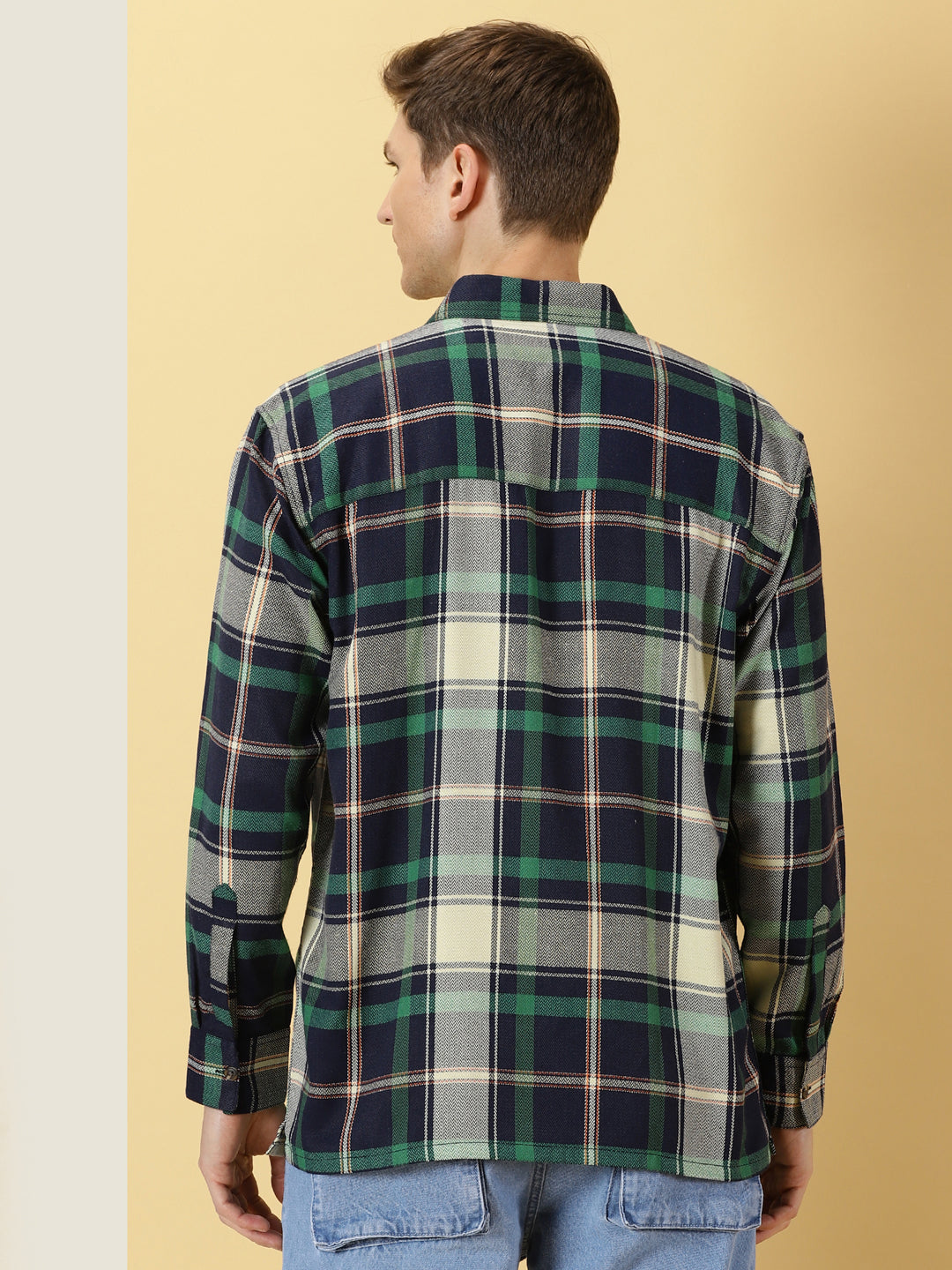 Thomas Scott Men Classic Buffalo Checked Twill Cotton Shirt