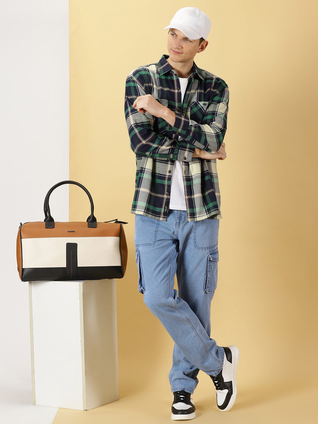 Thomas Scott Men Classic Buffalo Checked Twill Cotton Shirt