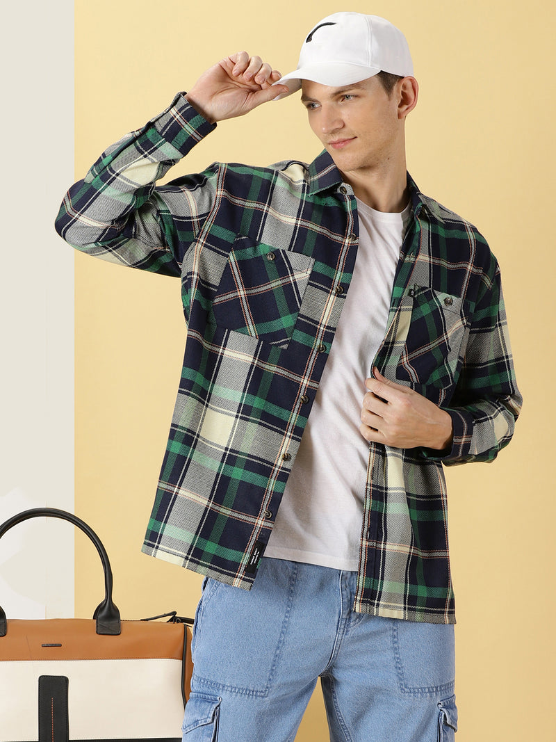 Thomas Scott Men Classic Buffalo Checked Twill Cotton Shirt