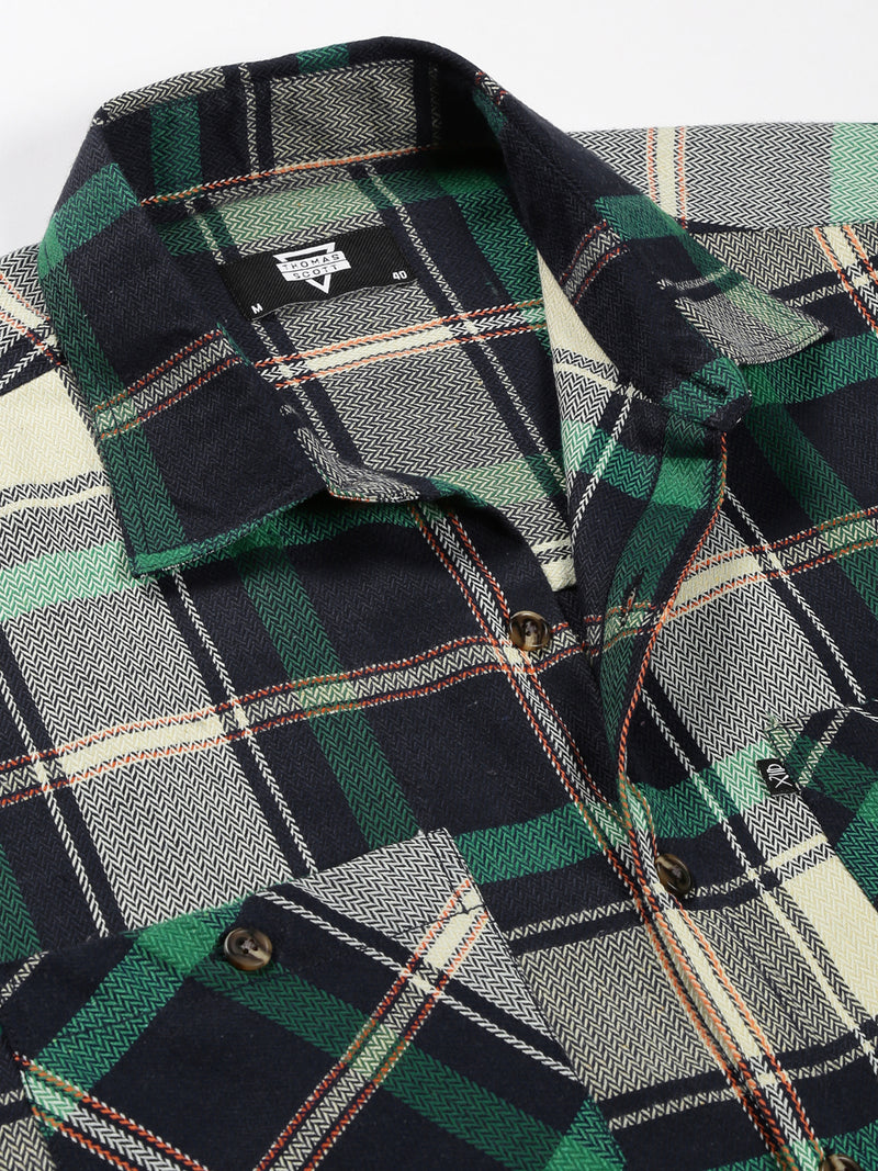Thomas Scott Men Classic Buffalo Checked Twill Cotton Shirt