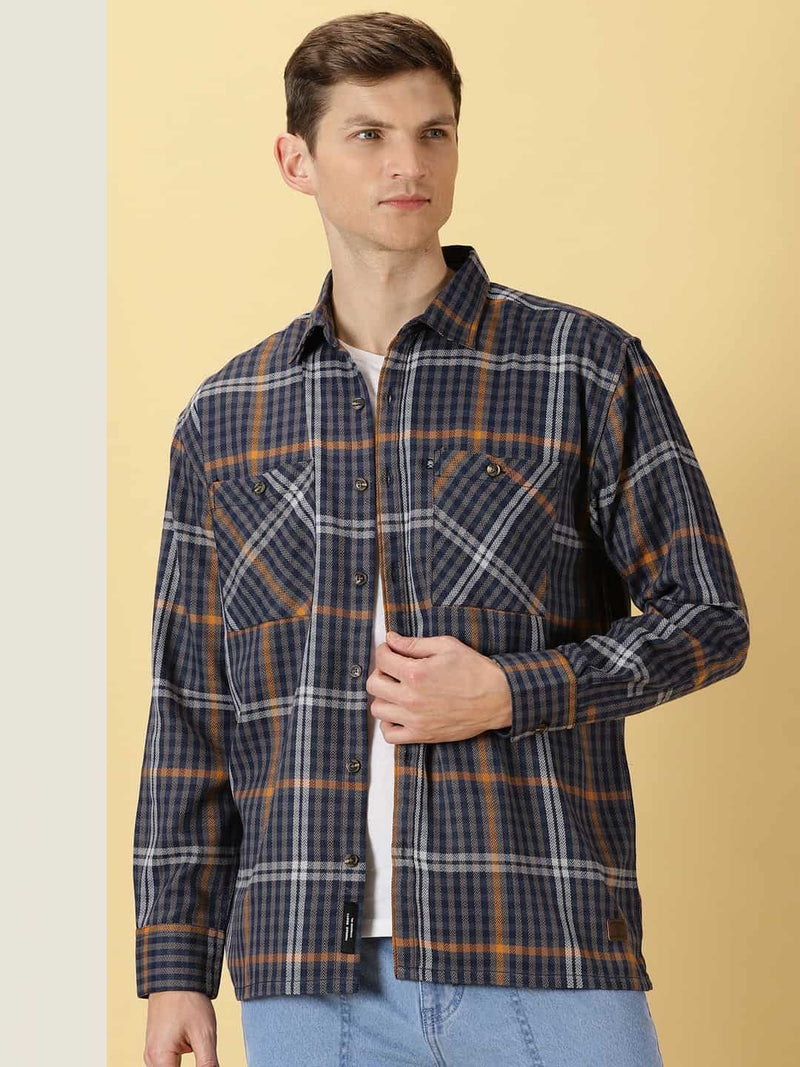 Thomas Scott Men Smart Tartan Checks Opaque Oversized Casual Shirt