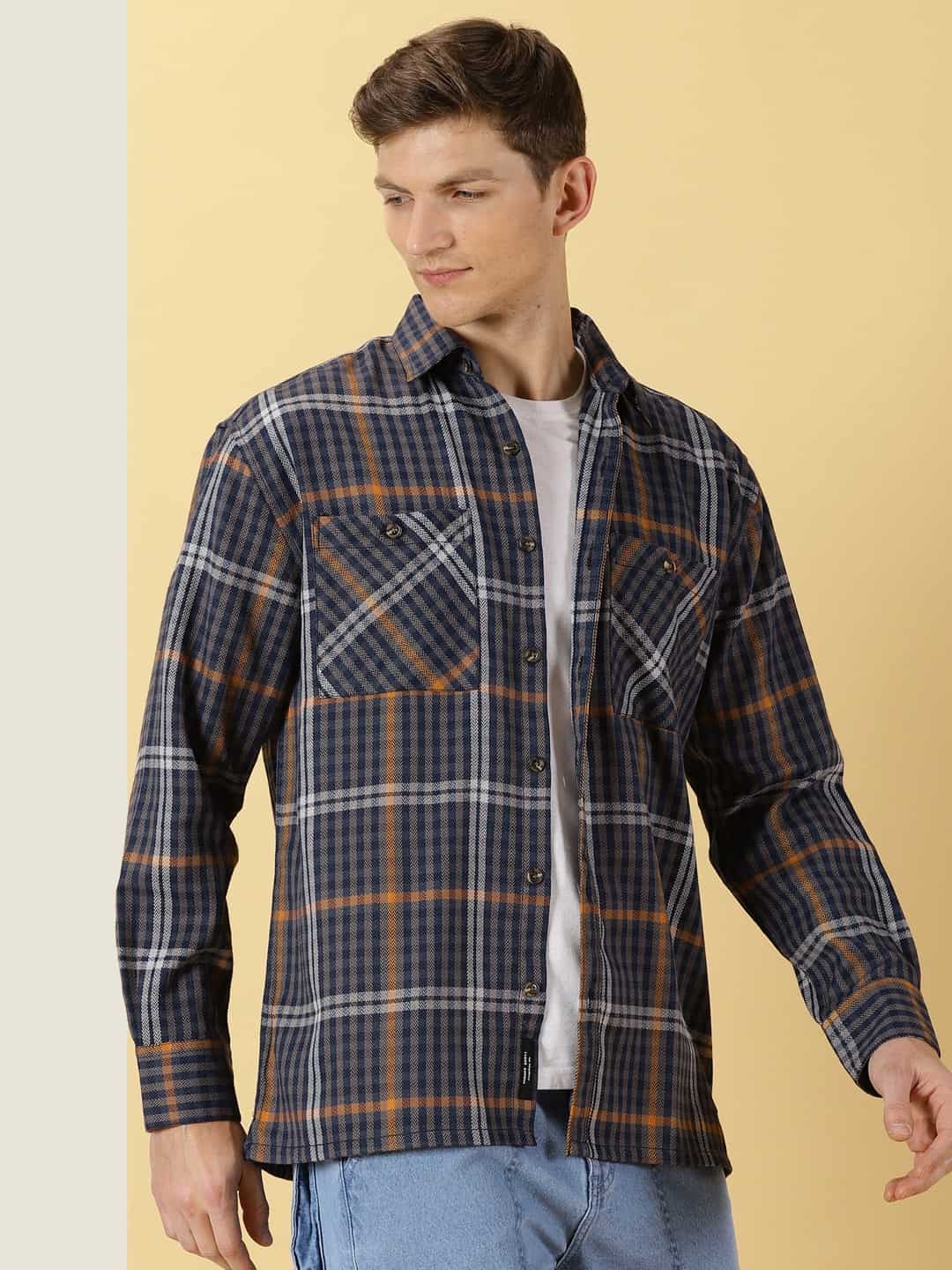 Thomas Scott Men Smart Tartan Checks Opaque Oversized Casual Shirt