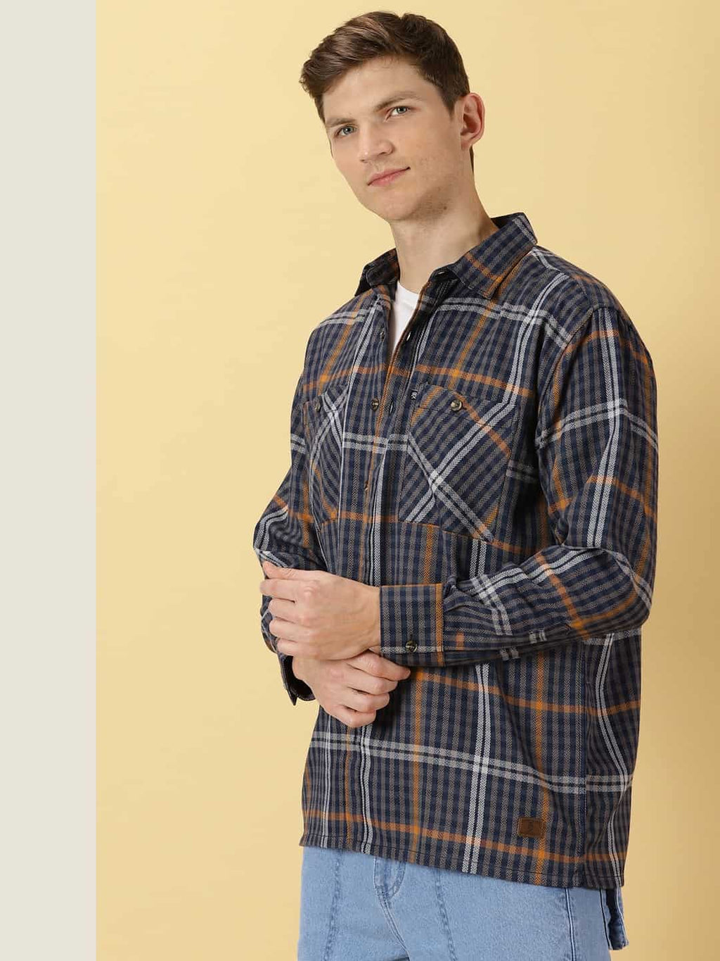Thomas Scott Men Smart Tartan Checks Opaque Oversized Casual Shirt